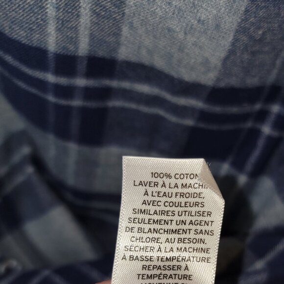 Nordstrom Men's Shop Slim Fit Flannel Long Sleeve Shirt Medium Blue / Grey Plaid - Picture 14 of 15